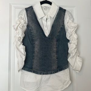 Venus Button down top with built in denim vest. Size 8. New without tags.